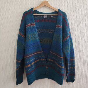 GAP Teal Multicolor Patterned Men's Cardigan